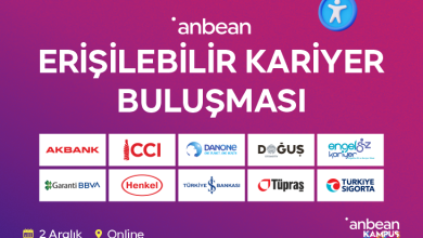 Mor ve pembe tonlarında degrade arka plan üzerinde, ortada kollarını yukarı kaldırmış bir figür simgesi yer alıyor. Üst kısımda “Erişilebilir Kariyer Buluşması” başlığı bulunuyor. Alt kısımda etkinliğe katılan kurumların logoları sıralanmış: Akbank, CCI, Danone, Doğuş, Engelsiz Kariyer, Garanti BBVA, Henkel, Türkiye İş Bankası, Tüpraş ve Türkiye Sigorta. Etkinliğin çevrimiçi olarak 2 Aralık’ta gerçekleşeceği belirtiliyor.