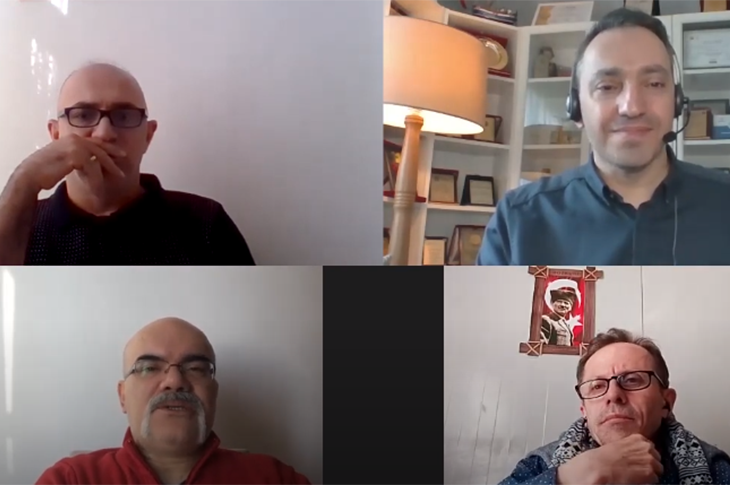 Canlı yayında ekran kolajında sırasıyla Ayhan Aktaş, Moderatör Mehmet Kızıltaş, Haluk Kesim ve Müslüm Söyler bulunuyor.