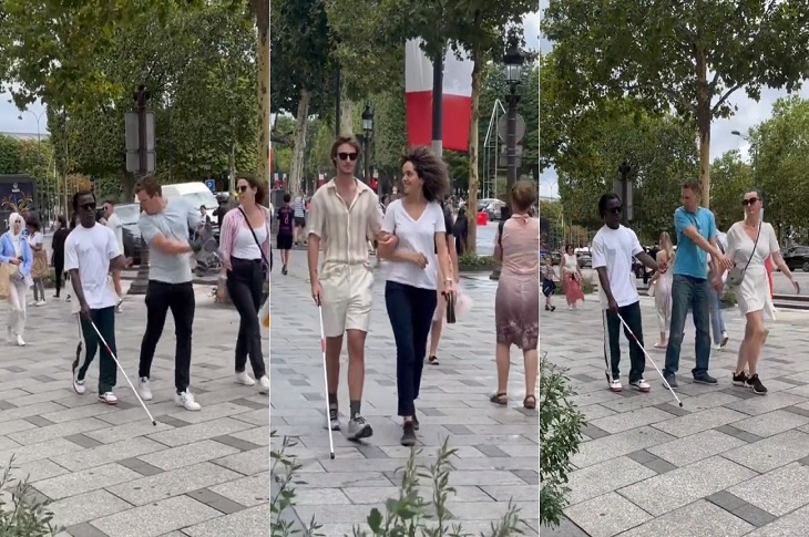 Yapılan sosyal deneye dair 3 farklı resim objektife yansıyor.