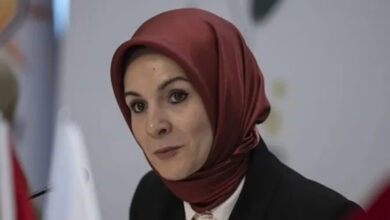 Aile ve Sosyal Hizmetler Bakanlığı Mahinur Özdemir Göktaş, bir toplatıda basın açıklaması yapıyor.