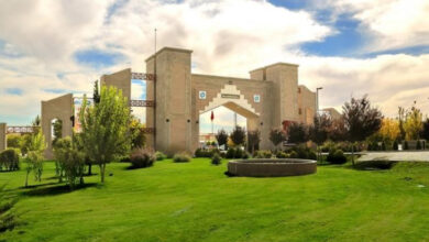 Niğde Ömer Halisdemir Üniversitesi'nin dışından çekilmiş bir fotoğraf. Fotoğrafta taş bir yapı var ve yeşil çimler üzerine güneş ışığı vuruyor.