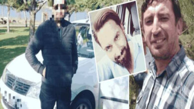 Fotoğrafta, 3 farklı görsel var. Sol tarafta arabanın önünde ağabeyini öldüren kişinin fotoğrafı var. Ortadaki fotoğrafta yine aynı kişinin fotoğrafı var. En sağ tarafta ise öldürülen engelli bireyin fotoğrafı var.