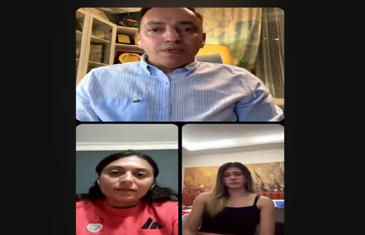 Görselde, üst kısımda Mehmet Kızıltaş; sağ alt köşede milli atletizm özel sporcusu Aysel Önder; sol alt köşede ise antrenörü Damla Tan yer alıyor.