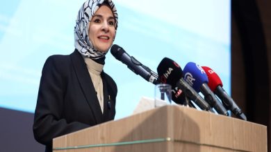 Aile ve Sosyal Hizmetler Bakanı Mahinur Özdemir Göktaş, kürsüde konuşma yapıyor.