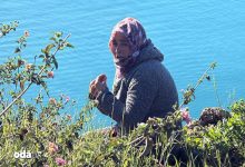 Falezlerde bulunan anne iki elini sıkarak ağlıyor.