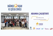 Görsel, renkli ve dinamik bir afiş tasarımına sahip. Üst bölümde neon renklerle oluşturulmuş kolajda askerler, şehir silüetleri ve farklı insan yüzleri iç içe geçirilmiş. Alt bölümde ise bir etkinlik sahnesinden kare yer alıyor: sandalyelerde yan yana oturan katılımcılar ve önlerinde masalar bulunuyor. Sağ alt tarafta “Tomurcuk Kooperatifi” logosu ve çeşitli kurum logoları yer alıyor. Genel olarak, sosyal temalı bir zirve ya da etkinliğin tanıtım afişi havası veriyor.