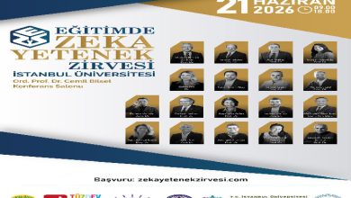 Afişte, 21 Haziran 2026’da düzenlenecek Eğitimde Zeka Yetenek Zirvesi duyuruluyor. Etkinliğin İstanbul Üniversitesi Ord. Prof. Dr. Cemil Bilsel Konferans Salonu’nda yapılacağı belirtilirken; afişte konuşmacıların fotoğrafları, organizasyon paydaşlarının logoları ve başvuru adresi yer alıyor.